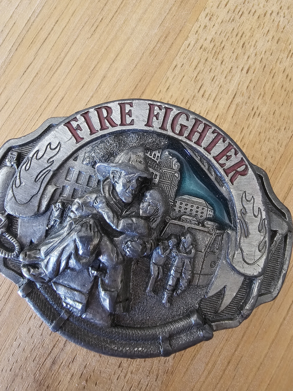 Arroyo Grande Pewter And Enamel Beltbuckle firefighter 1993